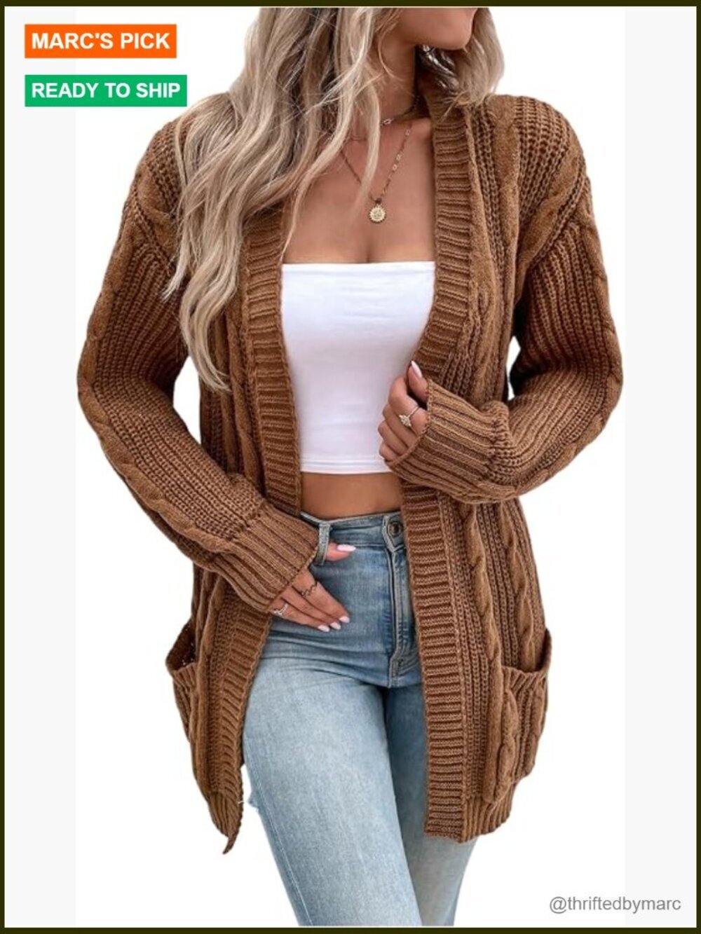 Ombre Print Cable Knit Cardigan Sweater Long Sleeve Open Front Loose